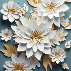 Mesmerizing 3D Render Elegant White and Gold Floral Art