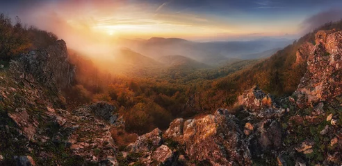 Foto op Plexiglas Beautiful summer landscape in the mountains with the sun at dawn © TTstudio