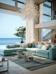  Interior design of modern living room in beach house