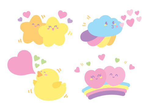 cute kawaii sweet pastel happy cartoon graphic element set in love concept © Patcharapon