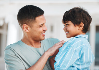 Family, love and a father with his son in their home closeup together for trust, care or bonding....