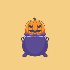 illustration of a halloween pumpkin in a pot of potions