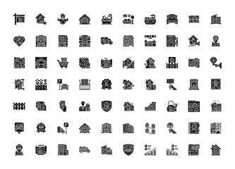 real estate, housing, and architecture vector icon set design solid style. perfect use for logo, presentation, website, and more. simple modern icon set design glyph style