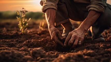 Agriculture. Soil in the hands of farmers. The land closes the hands of the peat mud farmer. garden nature fertile soil ecology