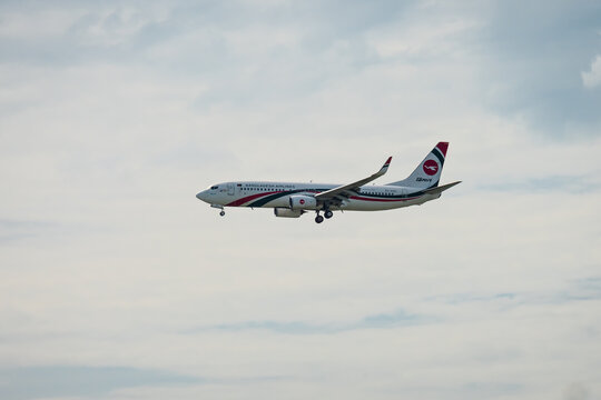 Bangkok, Thailand - August 26, 2023 : Biman Bangladesh Airlines prepare for Landing at Suvarnabhumi Airport, Thailand
