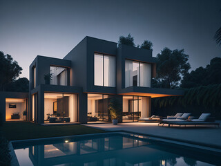 3d rendering of modern cozy house with pool in luxury style.