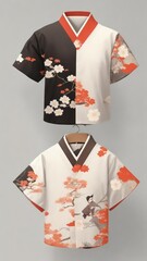 A shirt designed with a simple Japanese pattern.Generative AI