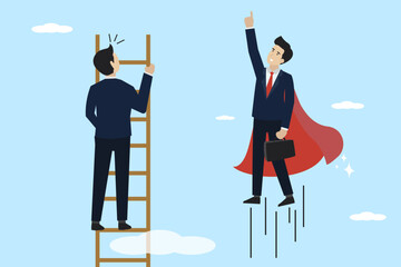 Different individual ways, different paths or careers, entrepreneurs climb the ladder to success and superhuman entrepreneurs fly to success.