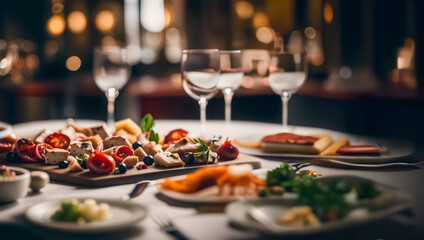 Fototapeta premium Antipasti misti, pomodorini carote e formaggi vari