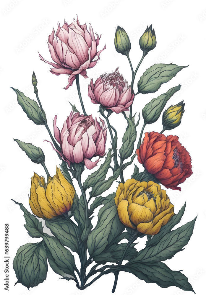 Sticker flower watercolor style sketch outline on transparent background