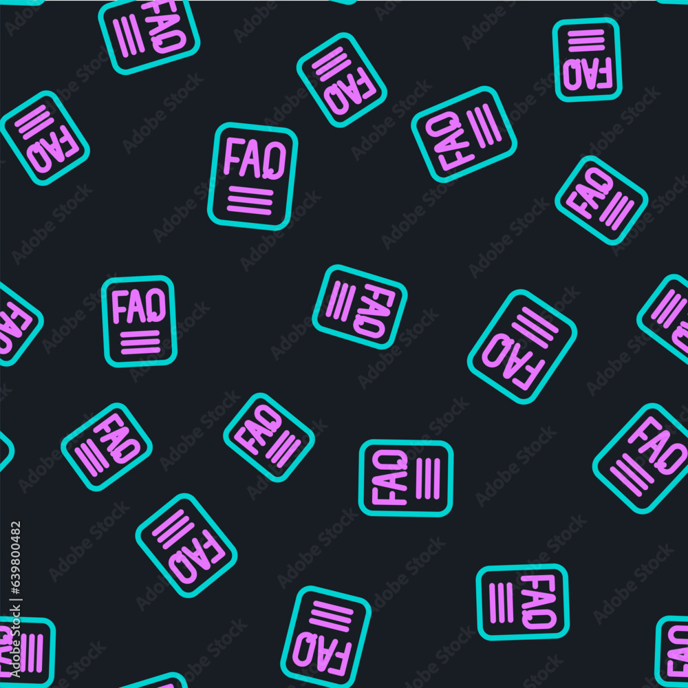 Poster line speech bubble with text faq information icon isolated seamless pattern on black background. cir