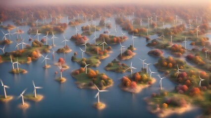 windmills on islands in the lake