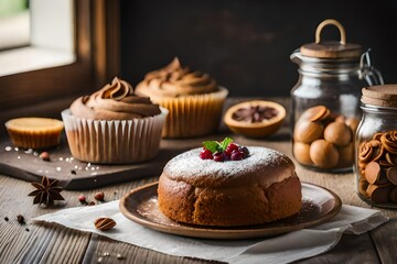 Fototapeta na wymiar muffins with chocolate and nuts