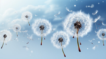 Obraz premium beautiful flowers on a blue sky background