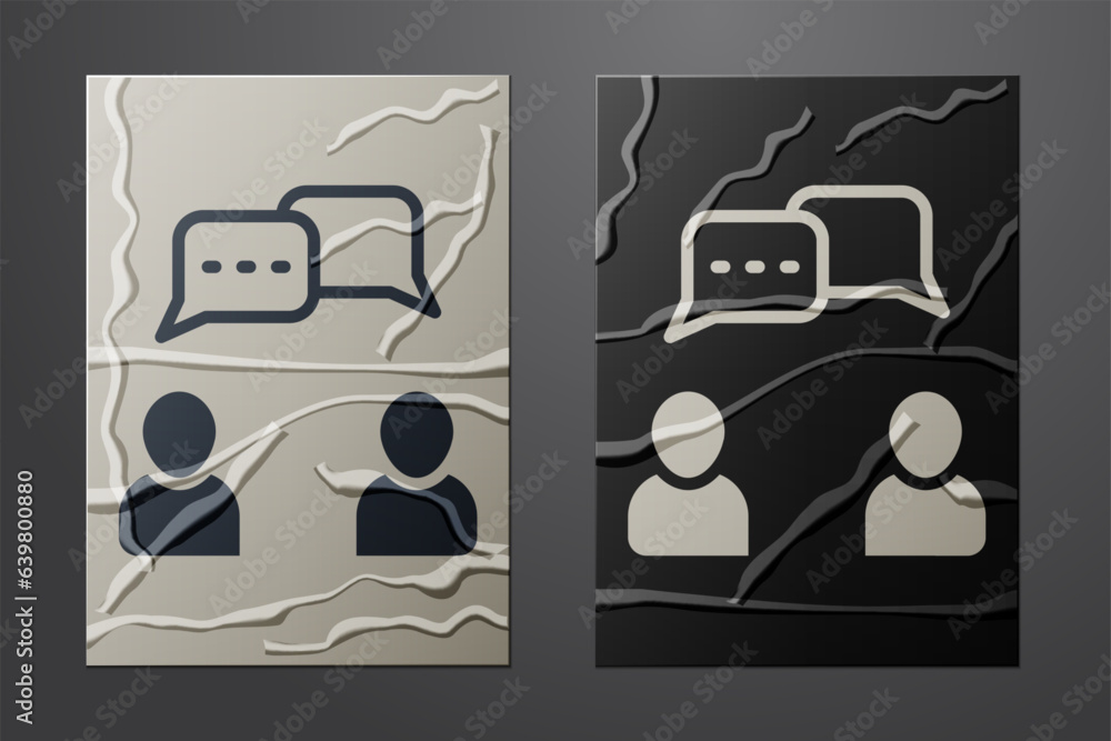 Poster white speech bubble chat icon isolated on crumpled paper background. message icon. communication or 