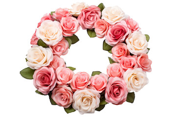 Wreath of rose flowers collection, white background isolated PNG