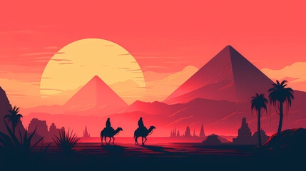 Illustration of a beautiful view of the Egyptian pyramids, Egypt
