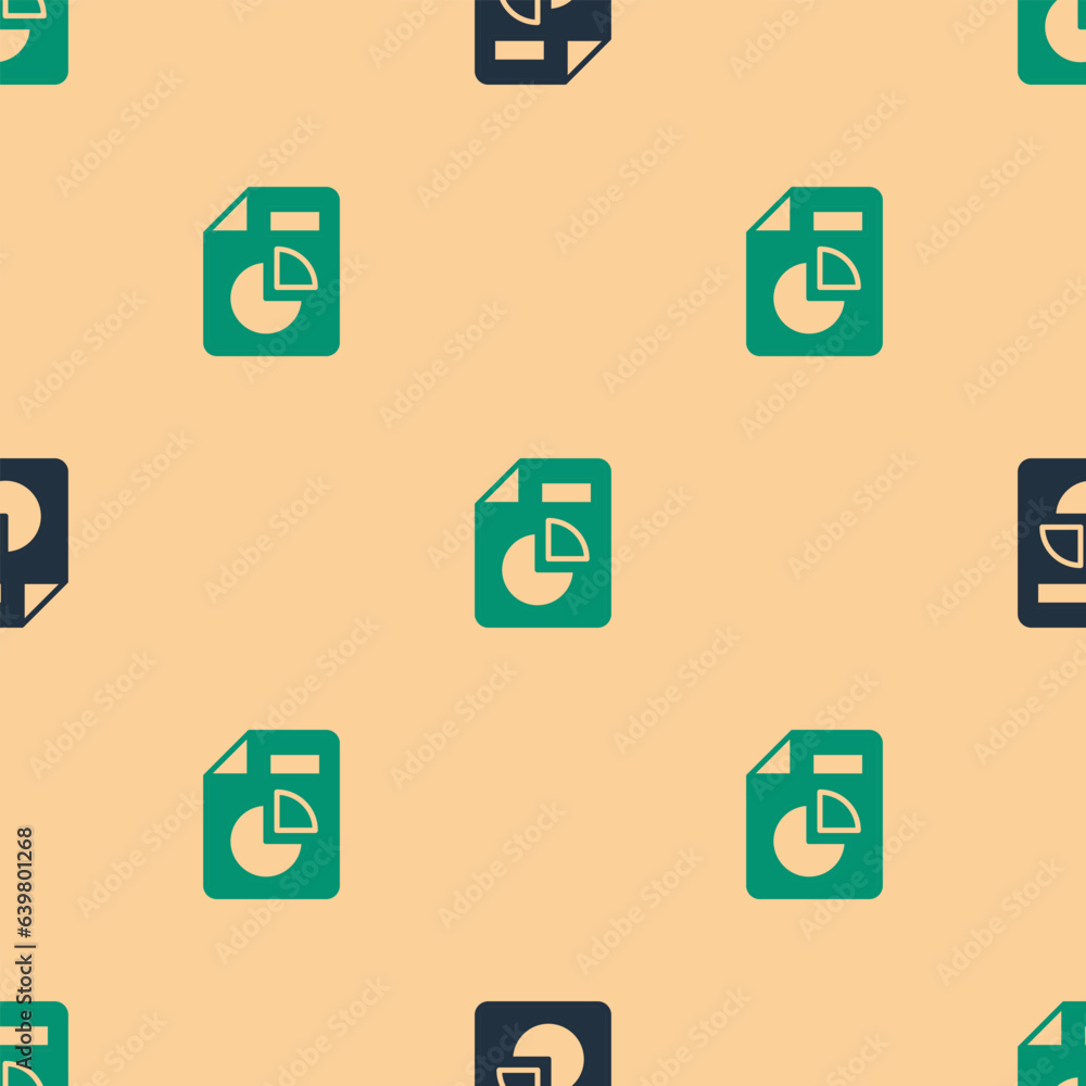 Poster green and black document with graph chart icon isolated seamless pattern on beige background. report