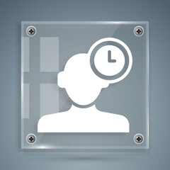 White Insomnia icon isolated on grey background. Sleep disorder with capillaries and pupils. Fatigue and stress. Square glass panels. Vector