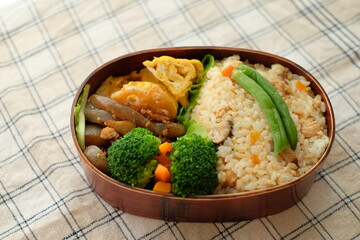 Japanese Lunch box on the table cloth	
