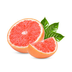 Ripe sliced pink grapefruit citrus fruit isolated on transparent background (.PNG)