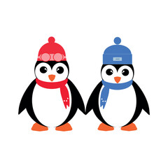 Penguins icon, flat design, cartoon illustration    