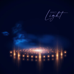 Show light with shining podium. Colorful spotlights with fay. Transparent light effect.