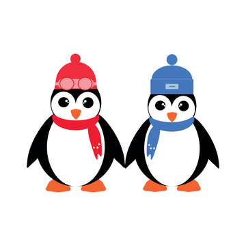 Penguins icon, flat design, cartoon illustration    