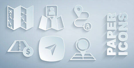 Set City map navigation, Route location, Toll road traffic, Folded with marker, and icon. Vector