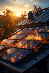Obraz premium house fire caused by solar panels