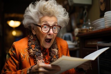 Woman, Shocked Reactions While Reading - obrazy, fototapety, plakaty