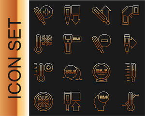 Set line Meteorology thermometer, Medical, Digital, Thermometer with snowflake, and icon. Vector