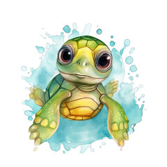 Whimsical Watercolor Baby Turtle Scene
