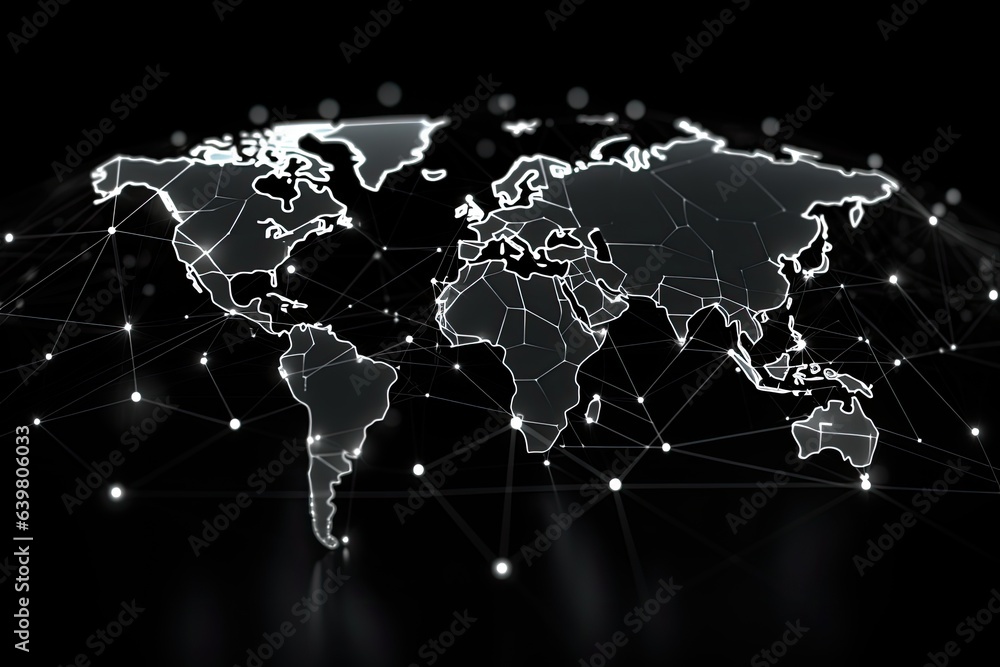 Poster global network connection on black background. 3d rendering toned image, black and white global netw
