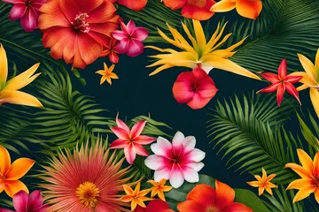 Foto op Canvas A tropical-themed bouquet filled with exotic flowers, set on a sandy beach © MuhammadInaam