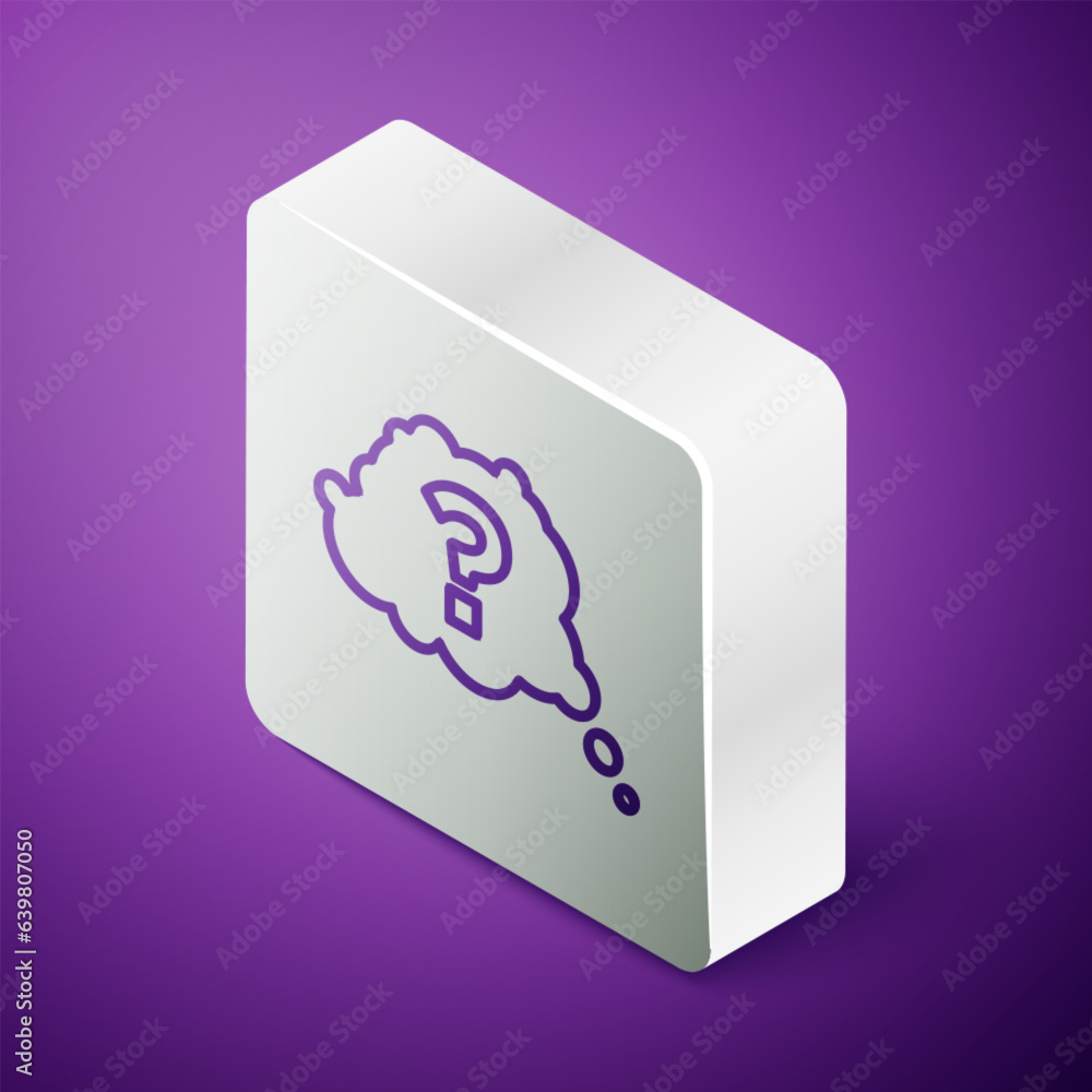 Poster isometric line question mark icon isolated on purple background. faq sign. copy files, chat speech b