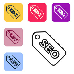 Black line SEO optimization icon isolated on white background. Set icons in color square buttons. Vector