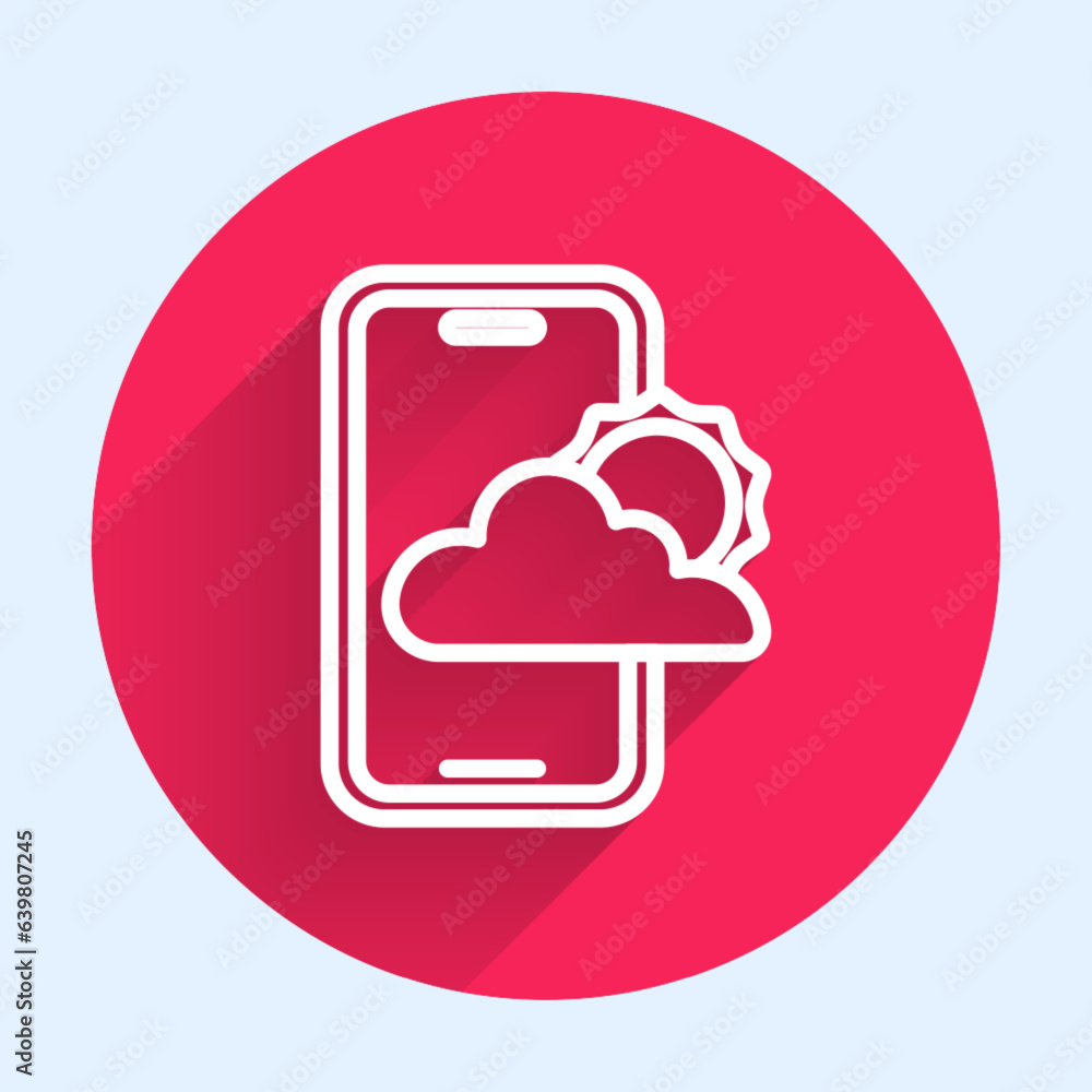 Poster white line weather forecast icon isolated with long shadow. red circle button. vector