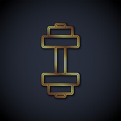 Gold line Dumbbell icon isolated on black background. Muscle lifting icon, fitness barbell, gym, sports equipment, exercise bumbbell. Vector