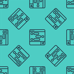 Black line New chat messages notification on laptop icon isolated seamless pattern on green background. Smartphone chatting sms messages speech bubbles. Vector