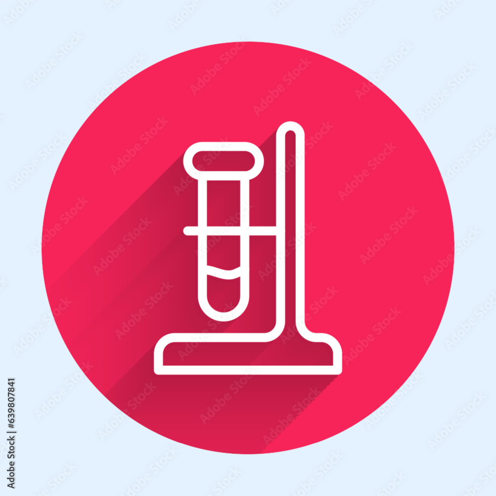 Poster white line glass test tube flask on stand icon isolated with long shadow background. laboratory equi