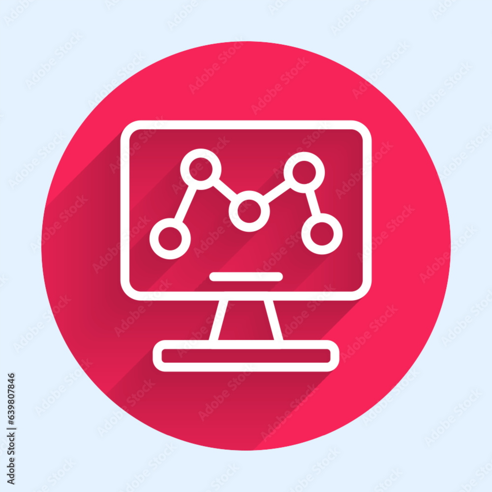 Poster white line genetic engineering modification on laptop icon isolated with long shadow background. dna