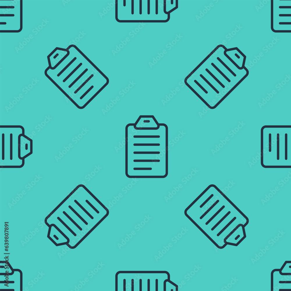 Poster black line to do list or planning icon isolated seamless pattern on green background. vector