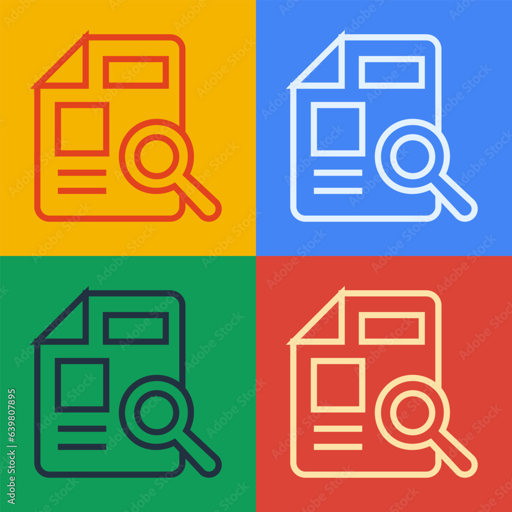 Poster pop art line document with graph chart icon isolated on color background. report text file icon. acc