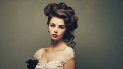 Fototapeta premium Vintage style high fashion portrait with empty copy space on the side. Generative AI. 