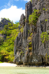 El Nido, Philippines, close up view of beautiful lagoon, limestone cliffs