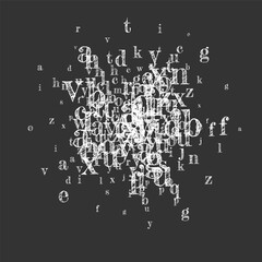 Scattered letters of latin alphabet. White chalk