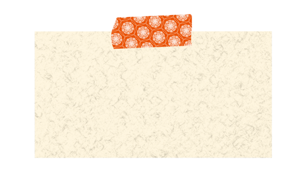 テープで留めた紙。背景透明。和紙。