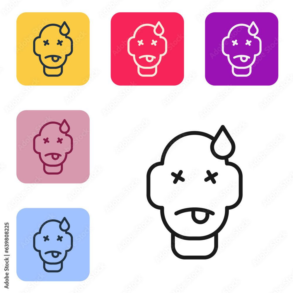 Poster black line man poisoning icon isolated on white background. set icons in color square buttons. vecto