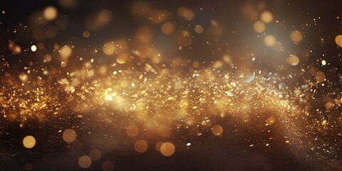 Golden glitter. Magical abstract of celebration. Festive radiance. Sparkling bokeh in gold. Glimmers of joy. Shiny bokeh lights for holidays